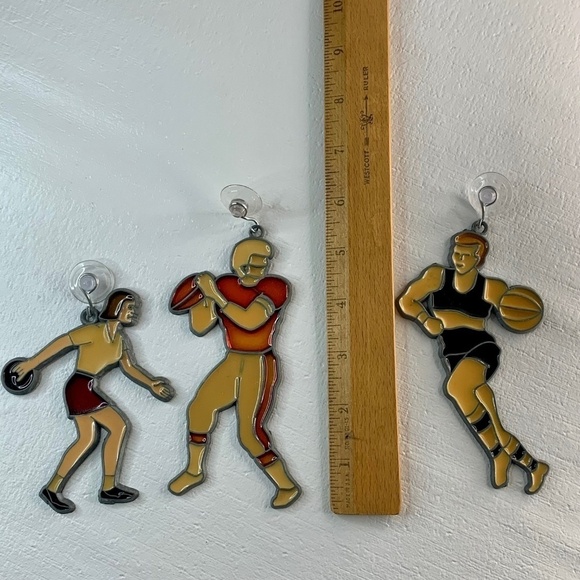 VTG Lot of 3 Stained Glass Style Sun Catcher Sports Basketball Bowling Football - Picture 2 of 13